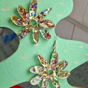 Boucles d'oreilles - fleurs pailletées dorées