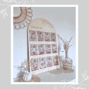 Grand panneau en bois (80x50cm) pour photos (10x15cm) - L'année de - Affiche pour photos bébé