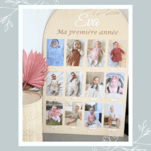 Grand panneau en bois (80x50cm) pour photos (10x15cm) - Ma Première Année