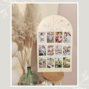 Grand panneau en bois (80x50cm) pour photos (10x15cm) - Au fil des mois