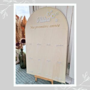 Grand panneau en bois (80x50cm) pour photos (10x15cm) - Ma première année - Affiche pour photos bébé
