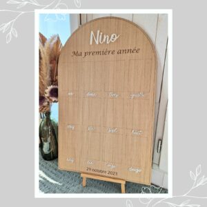Grand panneau en bois (80x50cm) pour photos (10x15cm) - Ma première année - Affiche pour photos bébé