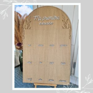 Grand panneau en bois (80x50cm) pour photos (10x15cm) - Ma première année - Affiche pour photos bébé