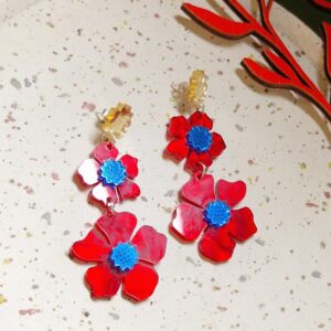 Boucles d'oreilles - Flower power (rouge et bleu)